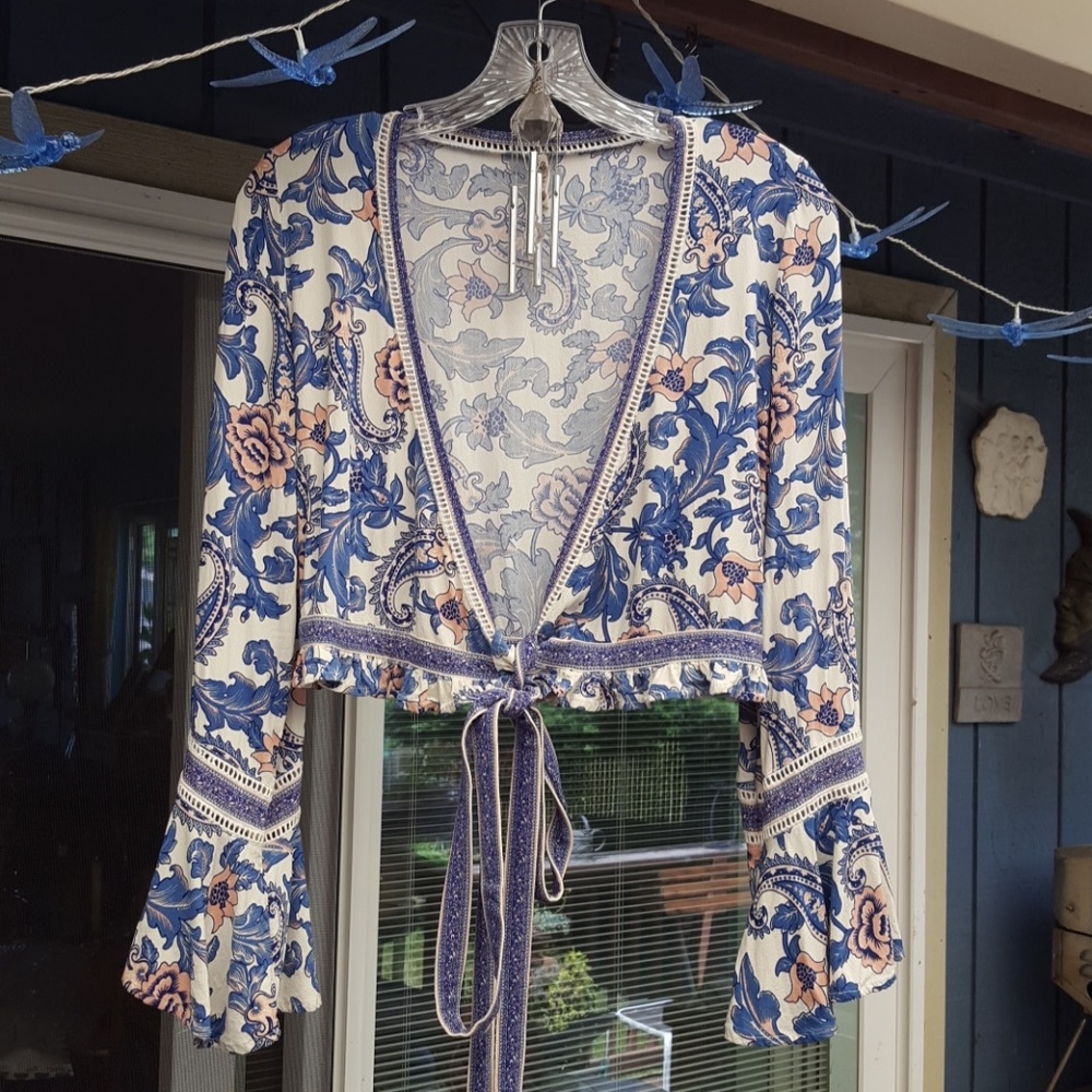 Spell & the Gypsy Etienne Crop Wrap Blouse Monaco